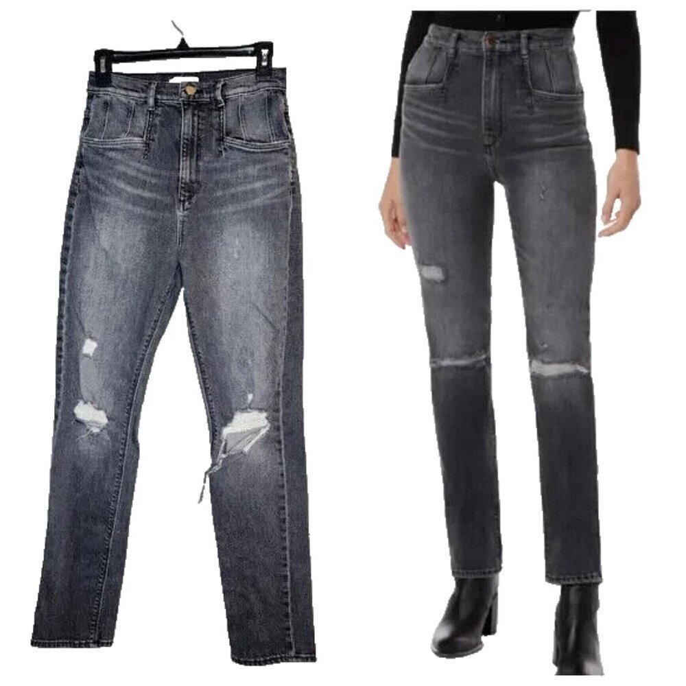 Favorite Daughter Jordie Charcoal Gray Distressed Jeans Size 34 Stretch Cotton